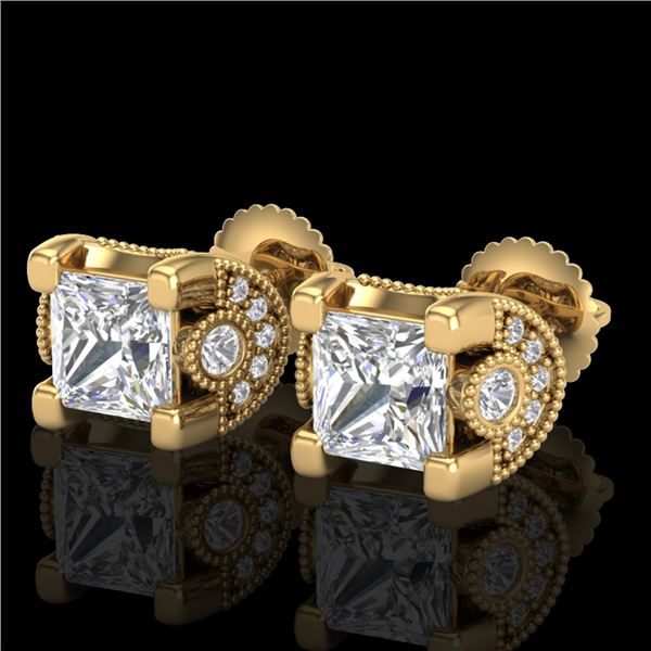 2.5 ctw Princess VS/SI Diamond Art Deco Stud Earrings 18k Yellow Gold - REF-585F2M