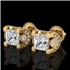 Image 1 : 2.5 ctw Princess VS/SI Diamond Art Deco Stud Earrings 18k Yellow Gold - REF-585F2M