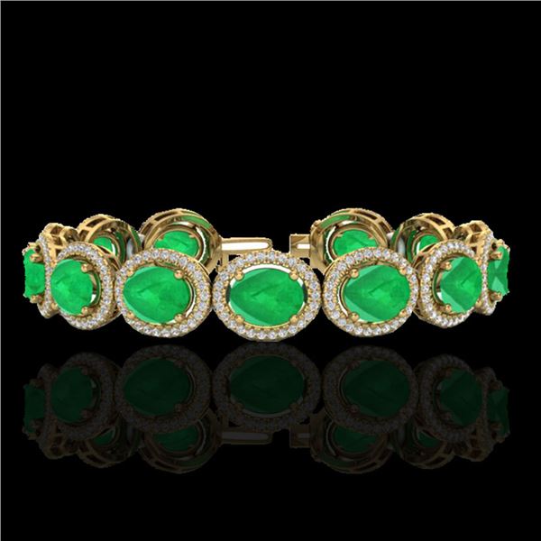 30 ctw Emerald & Micro Pave VS/SI Diamond Bracelet 10k Yellow Gold - REF-481R8K