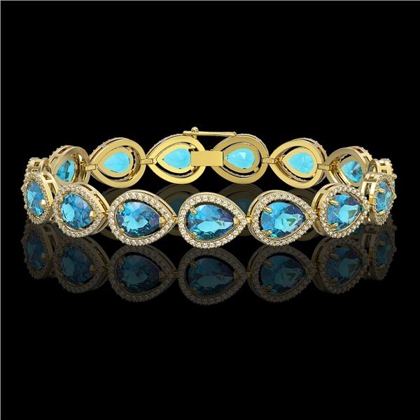 20.3 ctw Swiss Topaz & Diamond Micro Pave Halo Bracelet 10k Yellow Gold - REF-286K2Y