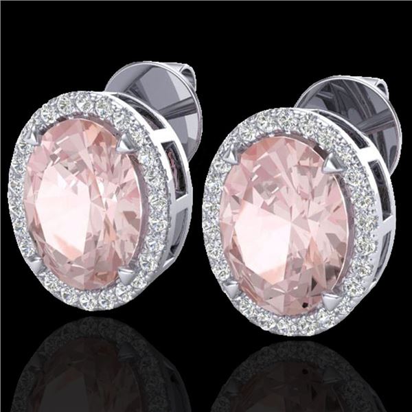 5.50 ctw Morganite & Micro VS/SI Diamond Halo Earrings 18k White Gold - REF-125G5W