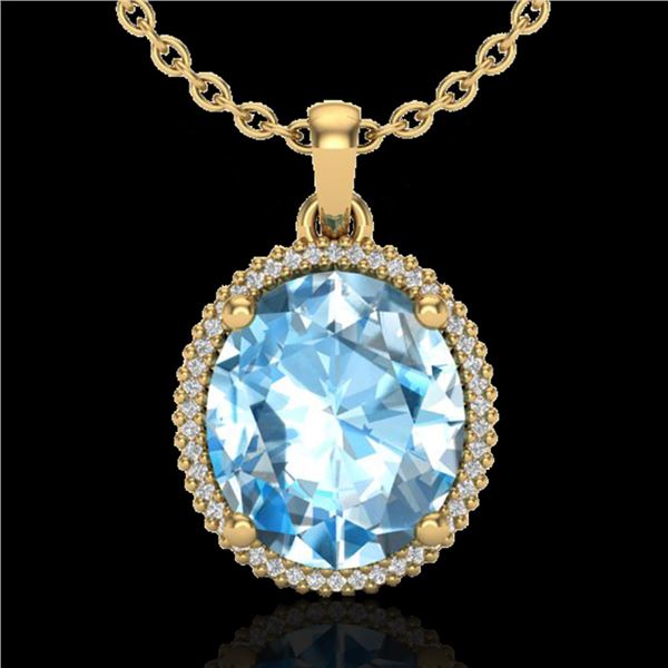 12 ctw Sky Blue Topaz & Micro VS/SI Diamond Necklace 18k Yellow Gold - REF-77Y3X