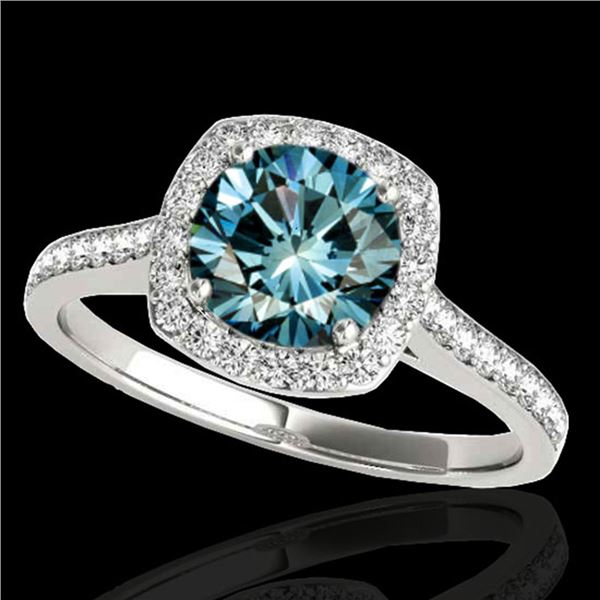 1.4 ctw SI Certified Fancy Blue Diamond Solitaire Halo Ring 10k White Gold - REF-132K3Y