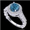 Image 1 : 1.91 ctw Fancy Intense Blue Diamond Art Deco Ring 18k White Gold - REF-263W6H