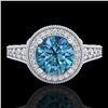 Image 2 : 1.91 ctw Fancy Intense Blue Diamond Art Deco Ring 18k White Gold - REF-263W6H