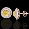 Image 2 : 2 ctw Citrine & Micro Pave VS/SI Diamond Stud Earrings 14k Rose Gold - REF-79K8Y