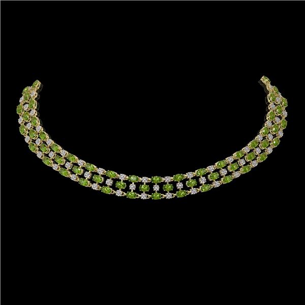 37.97 ctw Tourmaline & Diamond Necklace 10K Yellow Gold - REF-627W3H