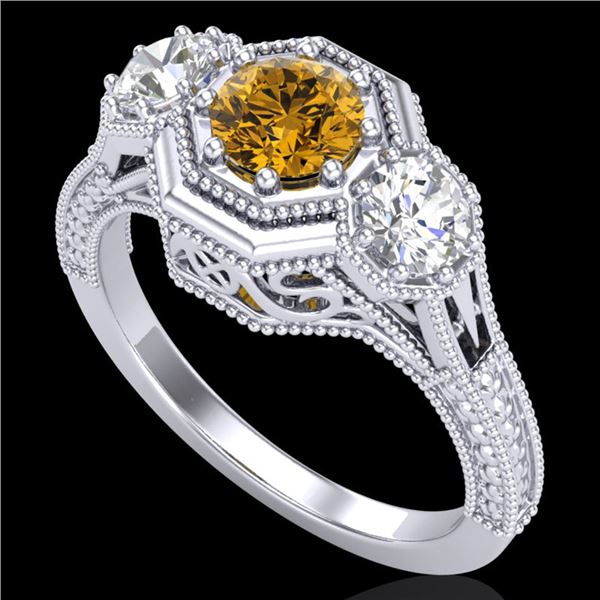 1.05 ctw Intense Fancy Yellow Diamond Art Deco Ring 18k White Gold - REF-200W2H