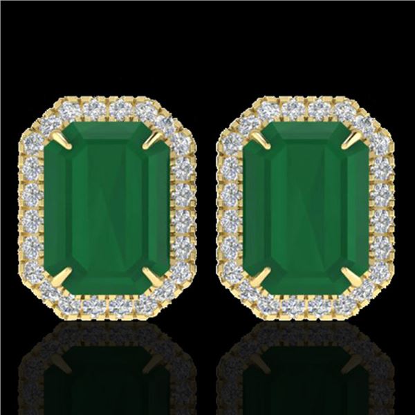 10.40 ctw Emerald & Micro Pave VS/SI Diamond Earrings 18k Yellow Gold - REF-142F4M