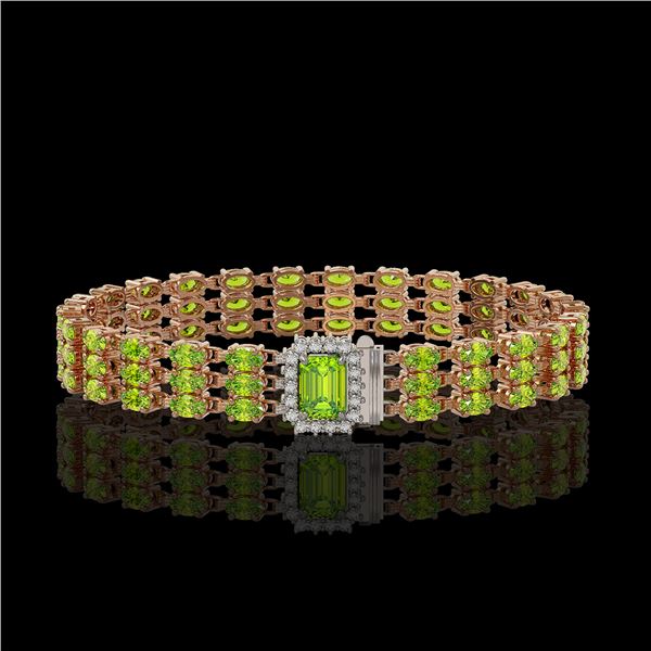 25.34 ctw Peridot & Diamond Bracelet 14K Rose Gold - REF-318M2G