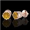 Image 2 : 3 ctw Intense Fancy Yellow Diamond Art Deco Earrings 18k Rose Gold - REF-349Y3X