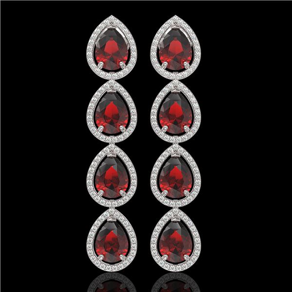 9.25 ctw Garnet & Diamond Micro Pave Halo Earrings 10k White Gold - REF-172M8G