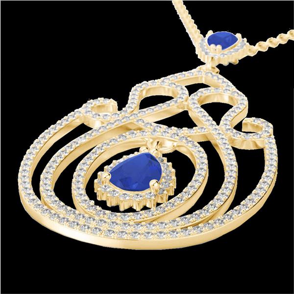 3.20 ctw Sapphire & Micro Pave Diamond Heart Necklace 14k Yellow Gold - REF-212X8A