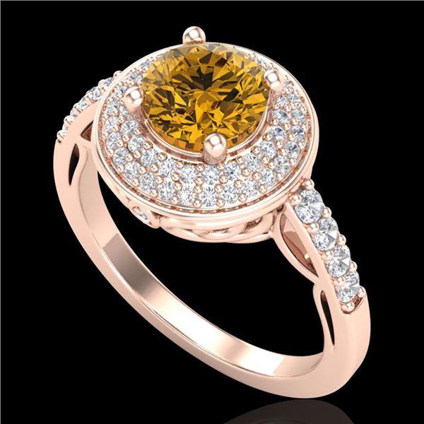 1.7 ctw Intense Fancy Yellow Diamond Art Deco Ring 18k Rose Gold - REF-309F3M