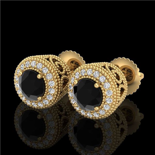 1.55 ctw Fancy Black Diamond Art Deco Stud Earrings 18k Yellow Gold - REF-103F6M