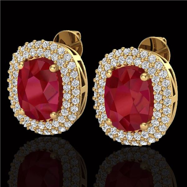 6.30 ctw Ruby & Micro Pave VS/SI Diamond Earrings 18k Yellow Gold - REF-160Y9X