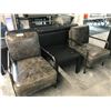 Image 1 : 2 GREY METAL FRAME LOUNGE CHAIRS WITH A BLACK END TABLE