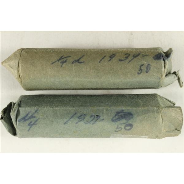 2 SOLID DATE ROLLS OF GREAT BRITAIN FARTHINGS 1927