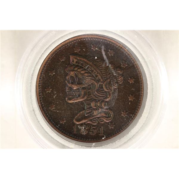 FANTASY CARVING ON A 1851 HALF CENT COPY