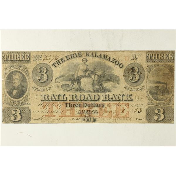 1853 THE ERIE KALAMAZOO RAIL ROAD BANK "THE STATE