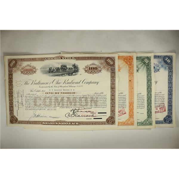 4 ASSORTED VINTAGE STOCK CERTIFICATES BALITMORE