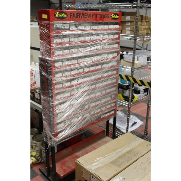 FAIRVIEW FITTINGS RED METAL PARTS CABINET WITH