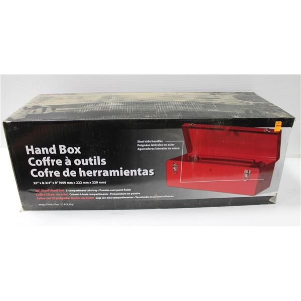 NEW 26" STEEL HAND BOX WITH 3 COMPARTMENT TRAY