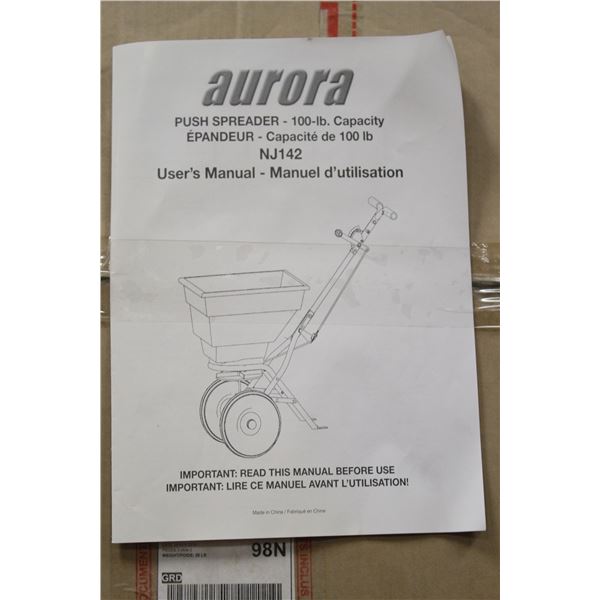 NEW AURORA PUSH SPREADER 100LB CAPACITY