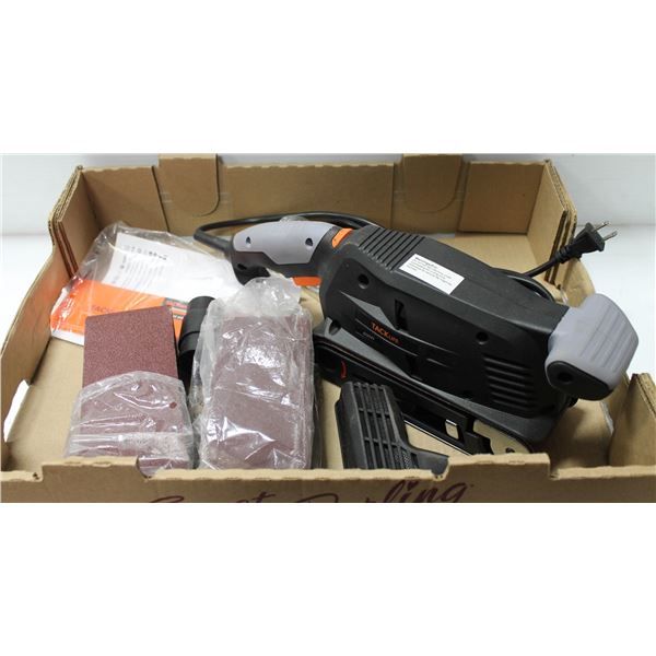 BELT SANDER WITH SANDING BELTS AND ACCESSORIES