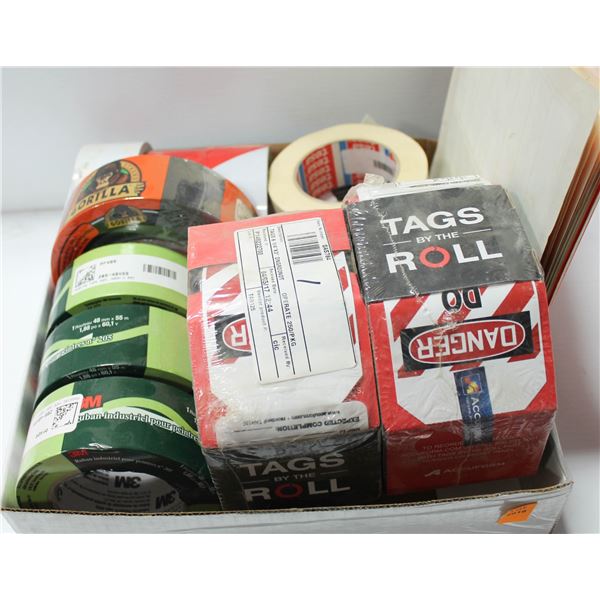 FLAT OF ASSORTED TAPE AND DANGER STICKERS
