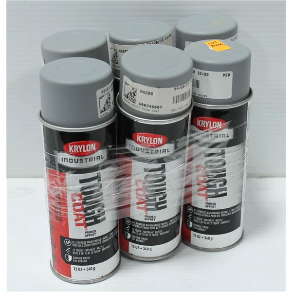 6 CANS KRYLON INDUSTRIAL MODIFIED ALKYD SPRAY PAINT. MEDIUM GREY