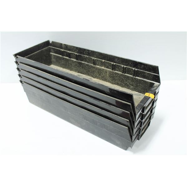 LOT OF 5 PLASTIC PARTS BINS 6" X 18"