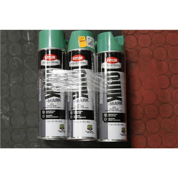 6 CANS OF KRYLON INDUSTRIAL INVERTED MARKING PAINT GREEN