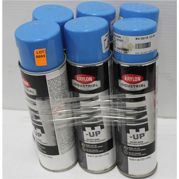 6 CANS OF KRYLON INDUSTRIAL STRIPING PAINT BLUE