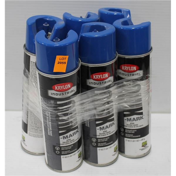 6 CANS OF KRYLON INDUSTRIAL INVERTED MARKING PAINT BLUE