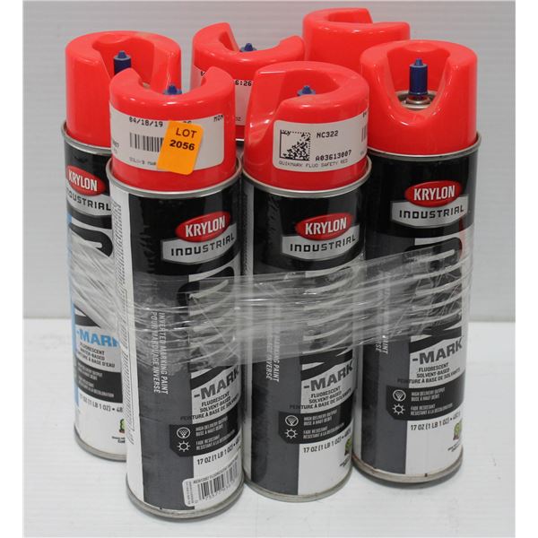 6 CANS OF KRYLON INDUSTRIAL INVERTED MARKING PAINT FLOURESCENT PINK