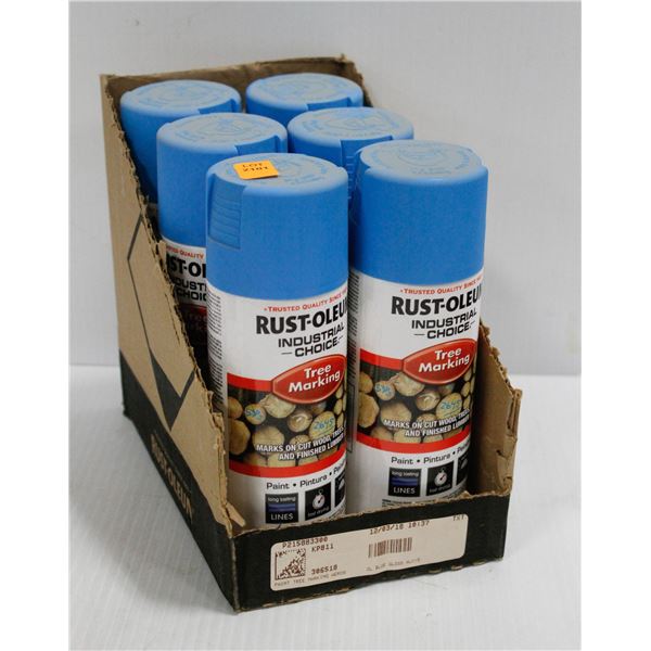 6 CANS OF RUSTOLIUM TREE MARKING PAINT BLUE