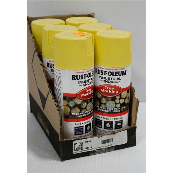 6 CANS OF RUSTOLIUM TREE MARKING PAINT YELLOW