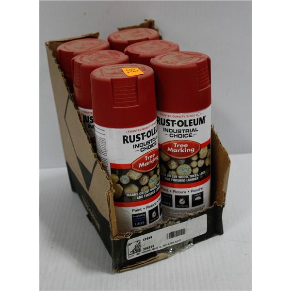 6 CANS OF RUSTOLIUM TREE MARKING PAINT RED