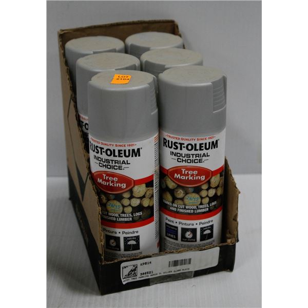 6 CANS OF RUSTOLIUM TREE MARKING PAINT GREY