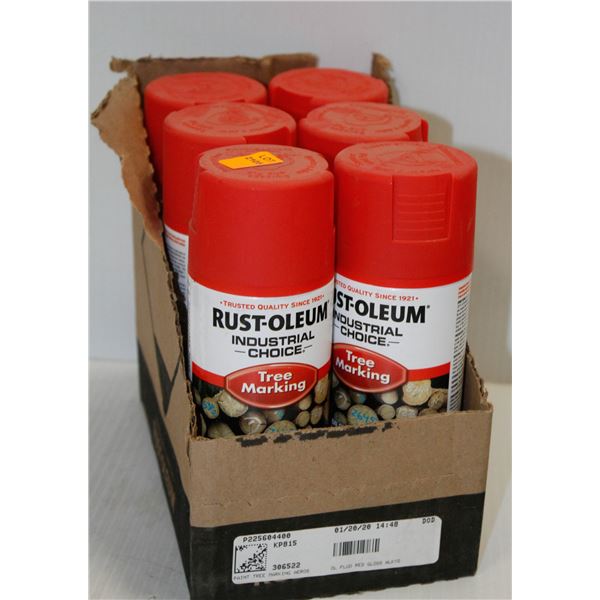 6 CANS OF RUSTOLIUM TREE MARKING PAINT LIGHT RED