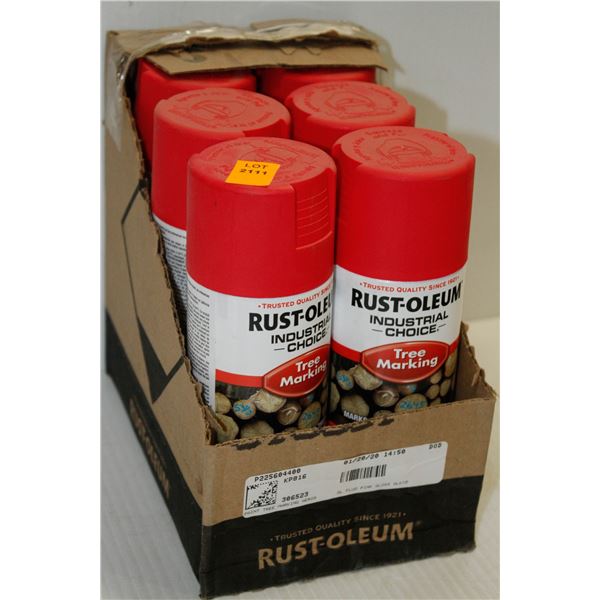 6 CANS OF RUSTOLIUM TREE MARKING PAINT RED