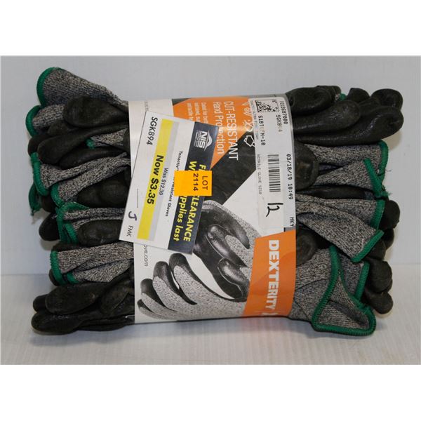 12 PAIR DEXTERITY CUT RESISTANT NITRILE GLOVES SIZE 10