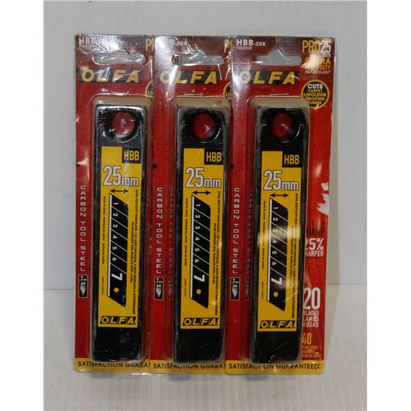 3 PACKS OF OLFA 25MM EXTRA HEAVY DUTY SNAP OFF BLADES 20 PER PACK