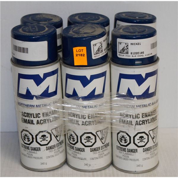 6 CANS OF ACRYLLIC ENAMEL SPRAY PAINT BLUE