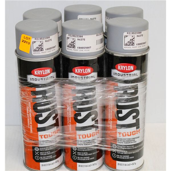 6 CANS OF KRYLON INDUSTRIAL RUST PREVENTATIVE ENAMEL GREY