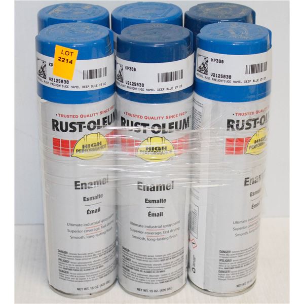 6 CANS OF RUSTOLEUM RUST PREVENTATIVE ENAMEL BLUE