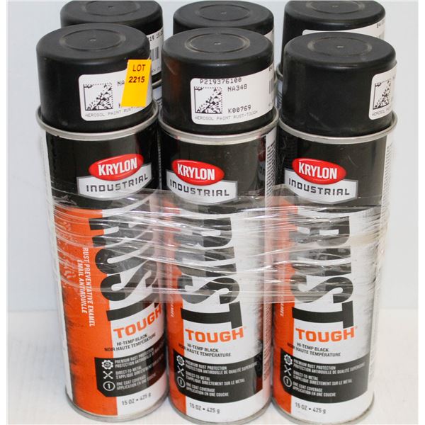 6 CANS OF KRYLON INDUSTRIAL RUST TOUGH ENAMEL BLACK