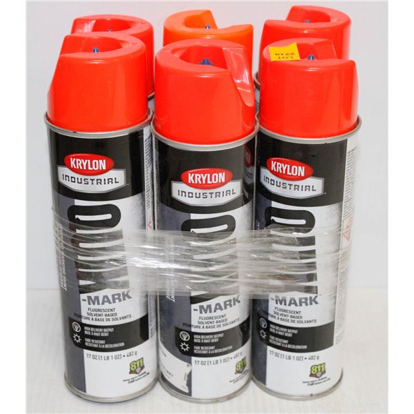 6 CANS KRYLON INDUSTRIAL INVERTED MARKING PAINT ORANGE