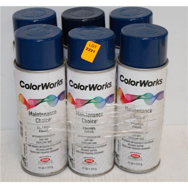 6  CANS COLOUR WORKS MAINTENANCE CHOICE ENAMEL BLUE